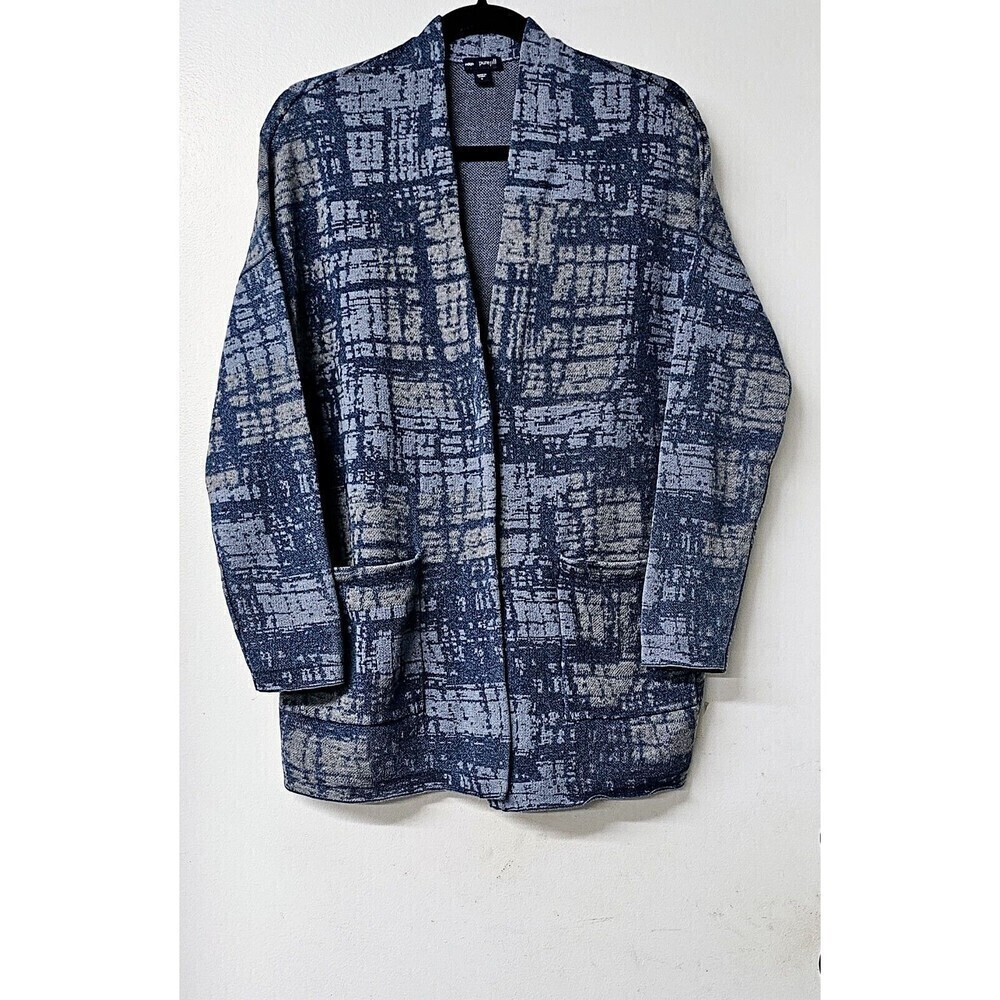 PURE JILL Indigo Blue Cotton Blend Long Sleeve Button-Up Women Cardigan Sweater